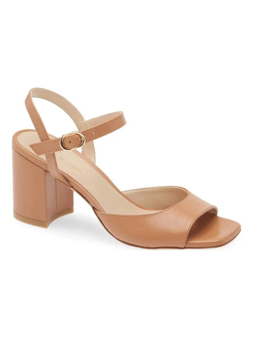 $530 STUART WEITZMAN Tia 75MM Leather BLOCK Sandals TAN BROWN LEATHER 9 B (PD2)